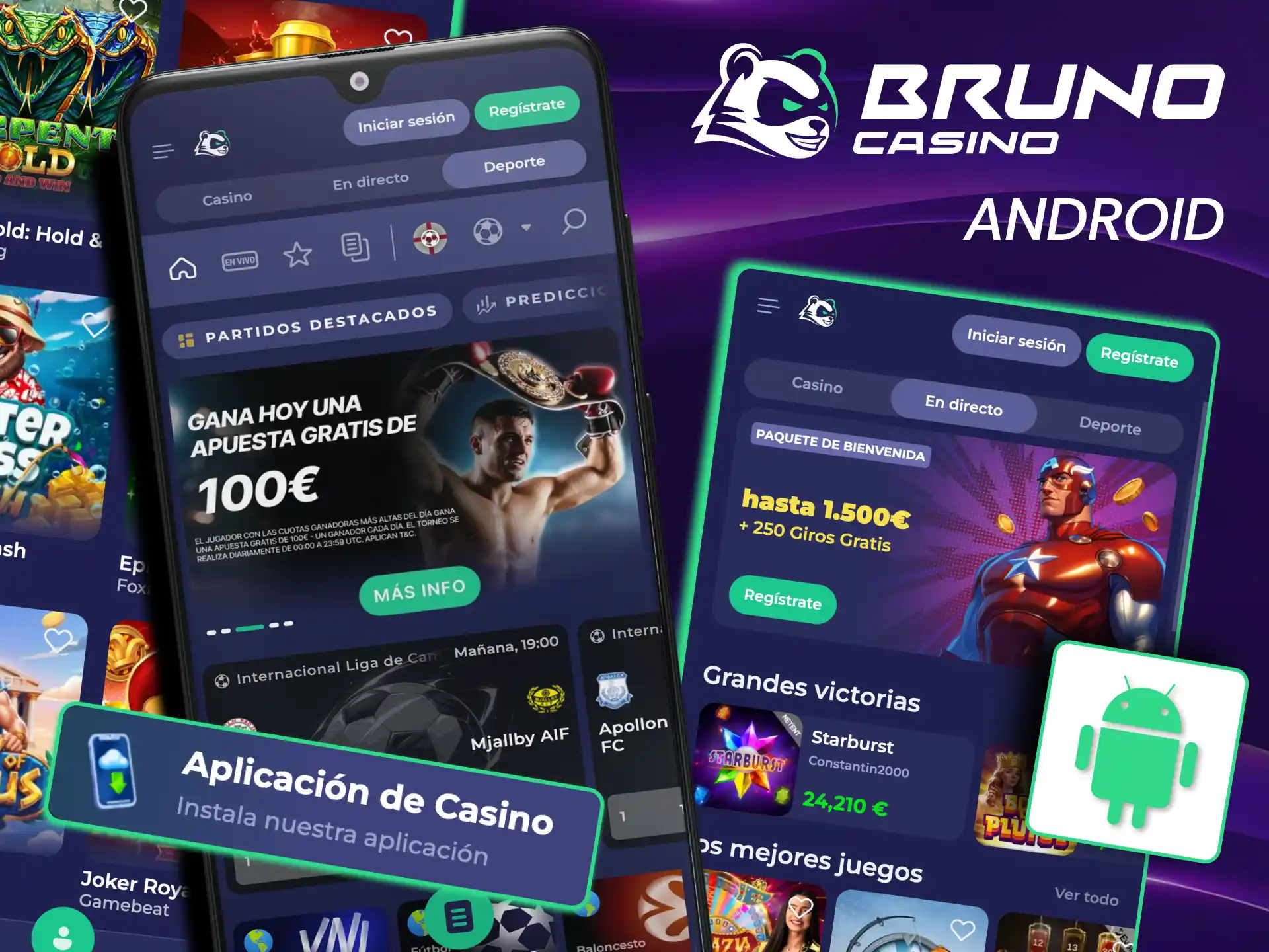 Bruno Casino brinda app Android ligera con instalación desde archivo APK.