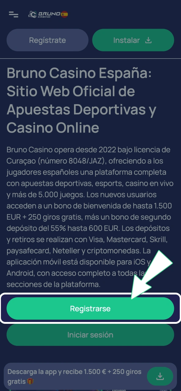 En Bruno Casino entras a apuestas pulsando el botón de esta página.